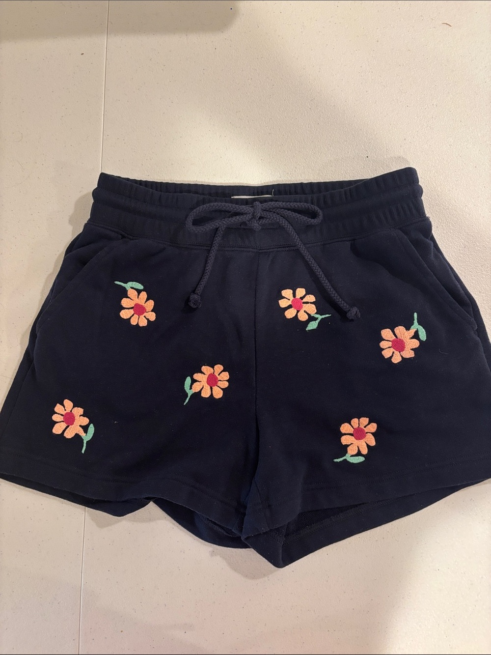 Navy Floral Embroidered Lou & Grey Loft Lounge Shorts